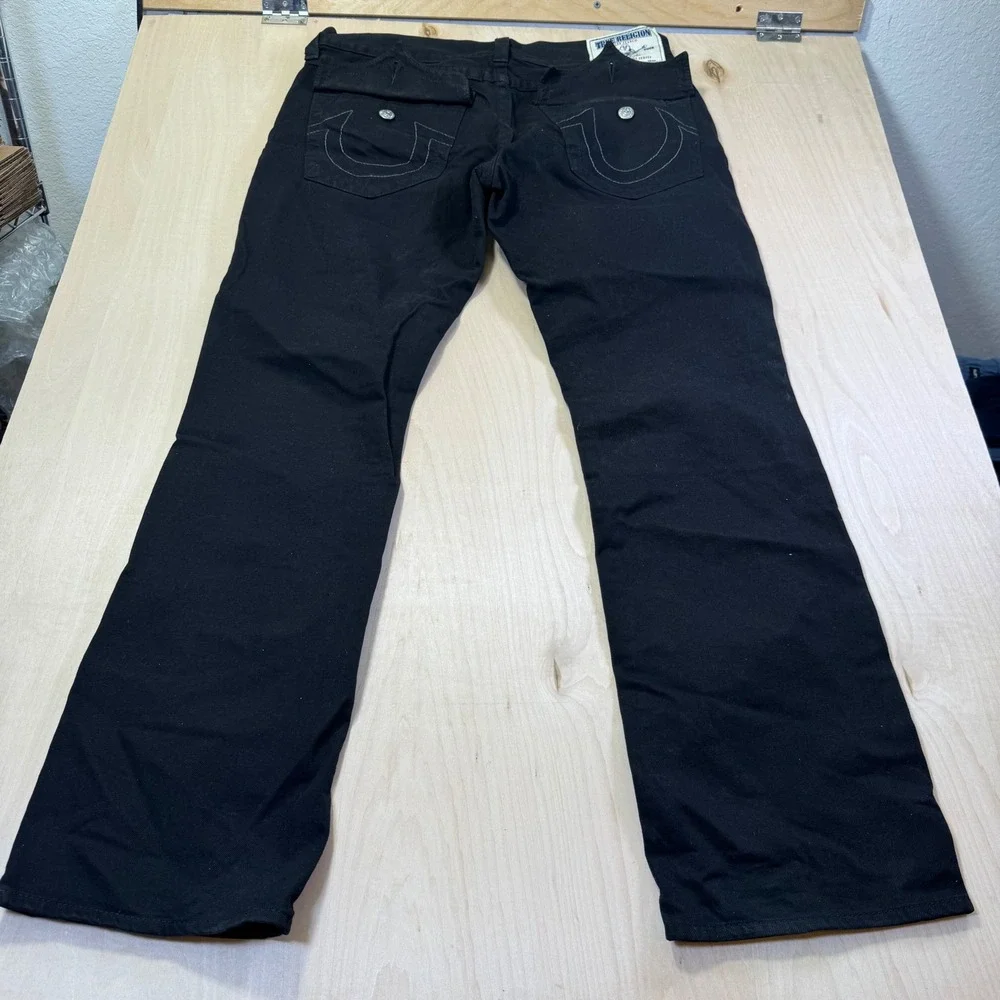 True Religion Black Ricky Straight Jeans Mens‎ Size 36x34 Flap Pockets